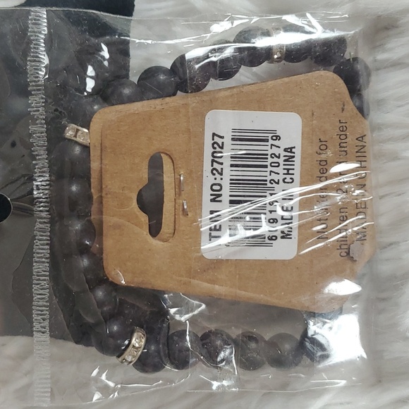 Free with Purchase-Black Beaded with Crystal's Stretchy Band Bracelet, New - Picture 2 of 2